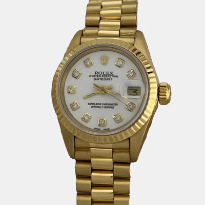 Pre-owned Rolex White Diamond 18k Yellow Gold President Datejust 6917 Automatic Women's Wristwatch 26 Mm