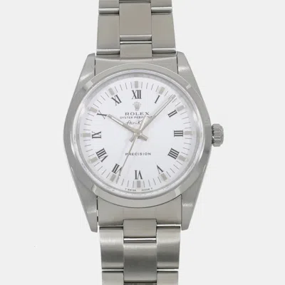 Pre-owned Rolex White Stainless Steel Air-king 14000 Automatic Men's Wristwatch 34 Mm