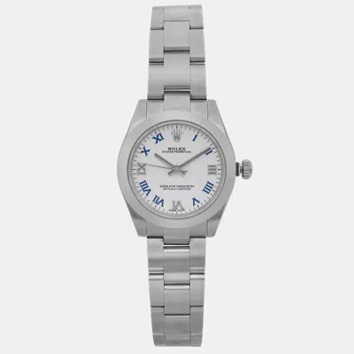 Pre-owned Rolex White Stainless Steel Oyster Perpetual 177200 Automatic Women's Wristwatch 31 Mm