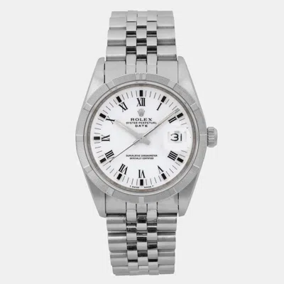 Pre-owned Rolex White Stainless Steel Oyster Perpetual Date 15210 Automatic Women's Wristwatch 34 Mm