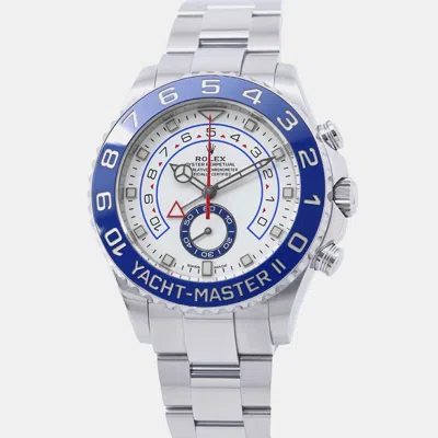 Pre-owned Rolex White Stainless Steel Yacht-master 116680 Automatic Men's Wristwatch 44 Mm