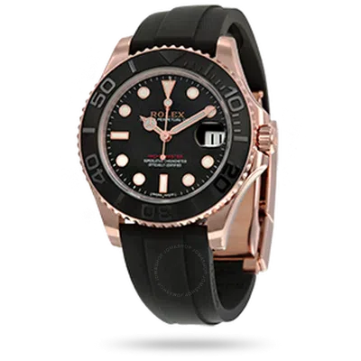 Rolex Yacht-master 37 Automatic Black Dial 18kt Everose Gold Black Rubber Strap Unisex Watch 268655b In Metallic