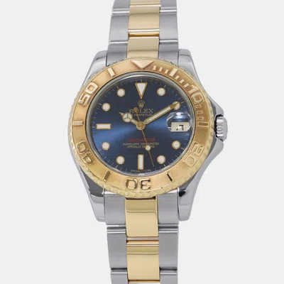 Pre-owned Rolex Yacht-master 68623 Automatic Blue 18k Yellow Gold Stainless Steel Men's Wristwatch 34 Mm