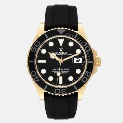 Pre-owned Rolex Yacht-master Yellow Gold Oysterflex Bracelet Men's Watch 42 Mm In Black