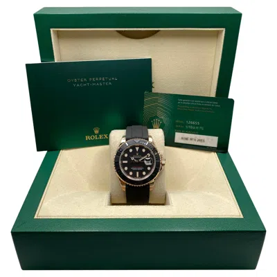 Pre-owned Rolex Yacht-master 126655 18k Rose Gold Black Dial Automatic Watch B&p In Red