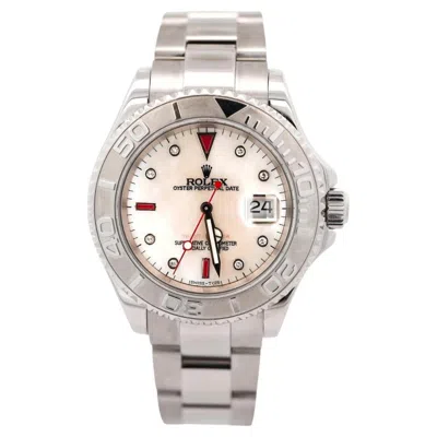 Pre-owned Rolex Yachtmaster 16622 40mm Platinum Bezel Ruby Gem Dial Steel Oyster Watch In Multi