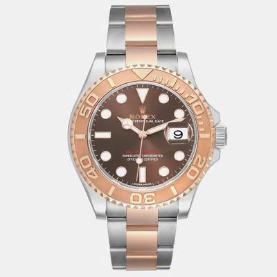 Pre-owned Rolex Yachtmaster 40 Rose Gold Steel Brown Dial Mens Watch 116621