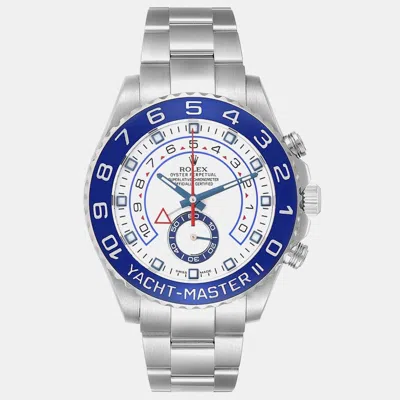 Pre-owned Rolex Yachtmaster Ii 44mm Steel Blue Cerachrom Bezel Mens Watch 116680 In White