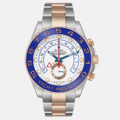 Pre-owned Rolex Yachtmaster Ii Steel Rose Gold Men's Watch 44 Mm In White