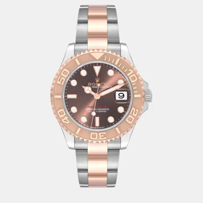 Pre-owned Rolex Yachtmaster Midsize Steel Rose Gold Men's Watch 37 Mm In Brown