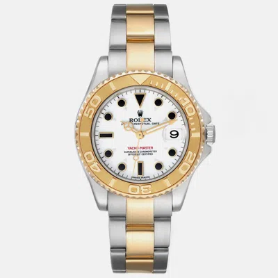 Pre-owned Rolex Yachtmaster Midsize Steel Yellow Gold Men's Watch 35 Mm In White