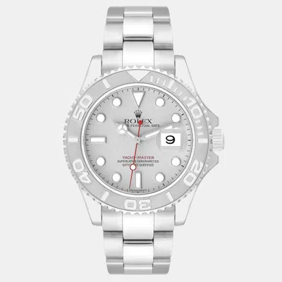 Pre-owned Rolex Yachtmaster Platinum Dial Bezel Steel Men's Watch 40 Mm In Silver