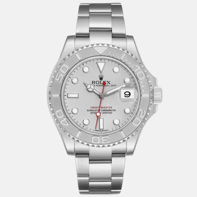 Pre-owned Rolex Yachtmaster Platinum Dial Steel Men's Watch 40 Mm In Silver