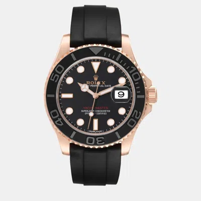 Pre-owned Rolex Yachtmaster Rose Gold Oysterflex Bracelet Men's Watch 40 Mm In Black