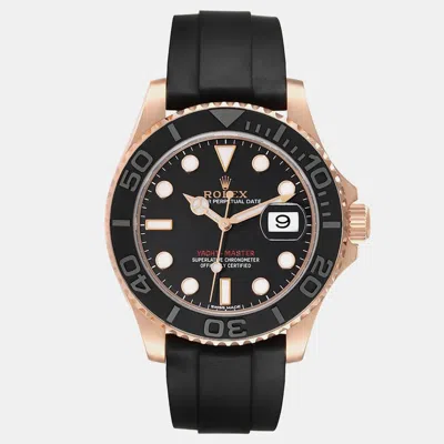 Pre-owned Rolex Yachtmaster Rose Gold Oysterflex Bracelet Men''s Watch 40 Mm In Black
