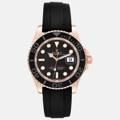 Pre-owned Rolex Yachtmaster Rose Gold Oysterflex Men's Watch 40 Mm In Black