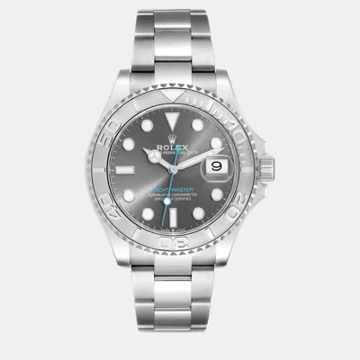 Pre-owned Rolex Yachtmaster Steel Platinum Bezel Rhodium Dial Men's Watch 40 Mm In Grey