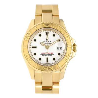 Pre-owned Rolex Yacht-master White Dial 18k Yellow Gold Watch