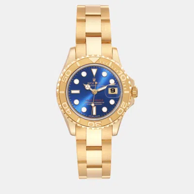 Pre-owned Rolex Yachtmaster Yellow Gold Blue Dial Ladies Watch 29 Mm