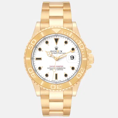 Pre-owned Rolex Yachtmaster Yellow Gold White Dial Men's Watch 40 Mm