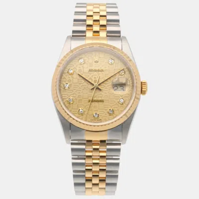 Pre-owned Rolex Yellow Stainless Steel & 18k Yellow Gold Diamond Datejust 16233 Men's Wristwatch 36 Mm