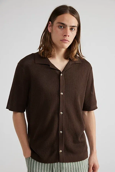 Rolla's Bowler Grid Knit Short Sleeve Shirt Top In Brown, Men's At Urban Outfitters