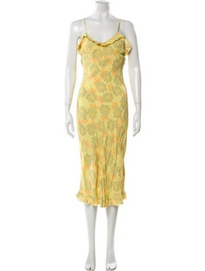 Pre-owned Rolla's Floral Print Midi Length Dress In Yellow