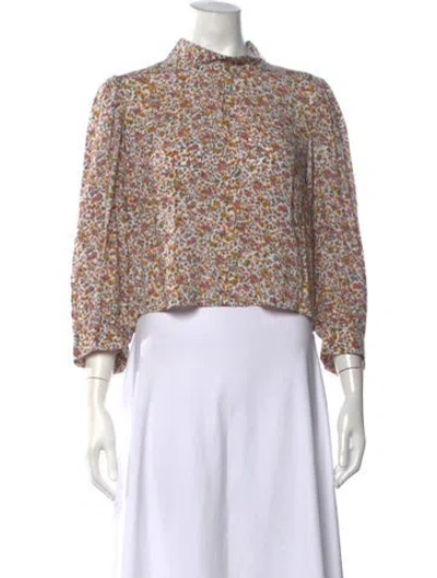 Pre-owned Rolla's Floral Print Mock Neck Top In Pink