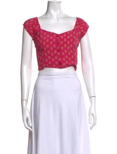 Pre-owned Rolla's Floral Print Square Neckline Crop Top In Pink