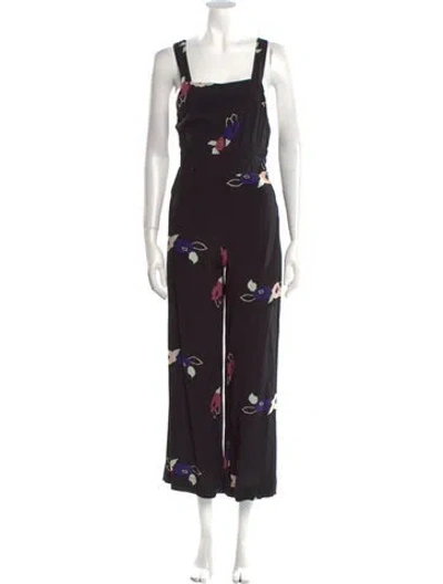 Pre-owned Rolla's Floral Print Square Neckline Jumpsuit In Black