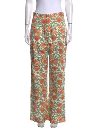 Pre-owned Rolla's Floral Print Straight Leg Pants W/ Tags In Green/orange