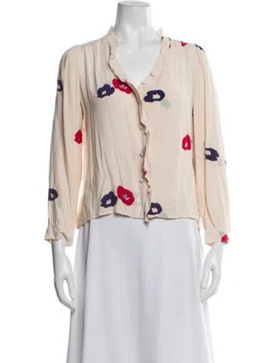 Pre-owned Rolla's Floral Print V-neck Blouse In Neutral