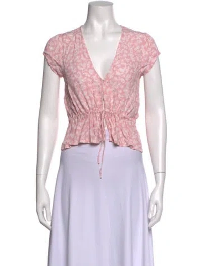 Pre-owned Rolla's Floral Print V-neck Crop Top In Pink