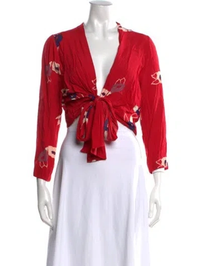 Pre-owned Rolla's Floral Print V-neck Crop Top In Red
