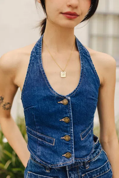 Rolla's Halter Denim Vest In Mid Vintage Blue In Multi