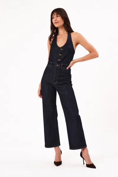 Rolla's Darkstone Halter Neck Denim Jumpsuit In Dark Vintage Indigo