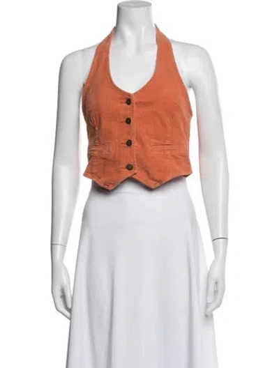Pre-owned Rolla's Halterneck Sleeveless Crop Top In Orange