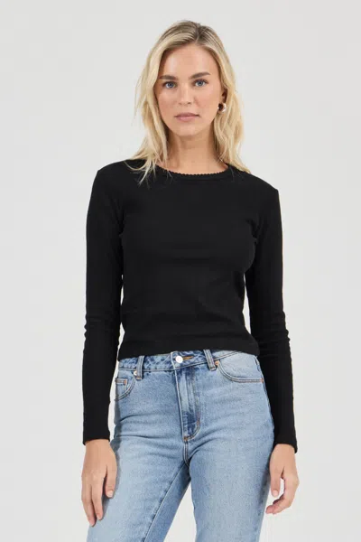 Rolla's Jeans Us Pointelle Classic Long Sleeve Top In Black