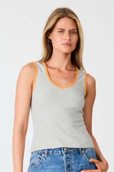 Rolla's Jeans Us V-neck Ringer Tank In Grey Marle & Orange