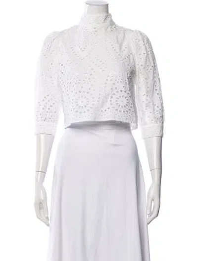Pre-owned Rolla's Lace Pattern Mock Neck Crop Top In White