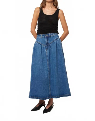 Rolla's Leonie Drop Waist Midi Denim Skirt In River Blue Wash In Multi