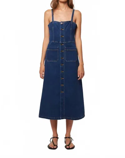 Rolla's Mara Button Down Denim Midi Dress In Deep Blue Wash
