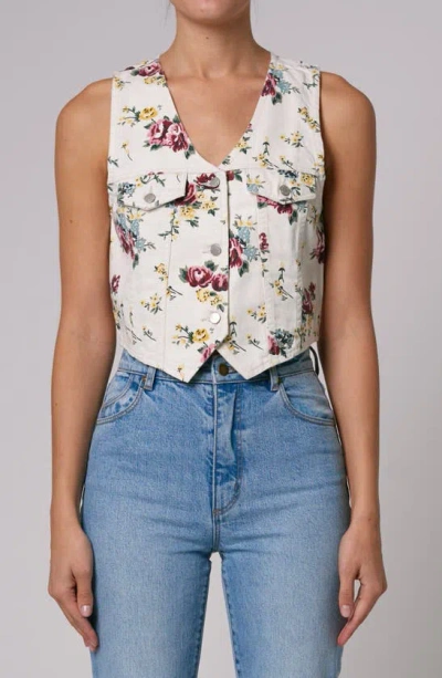 Rolla's Morgan Floral Denim Vest In Cream