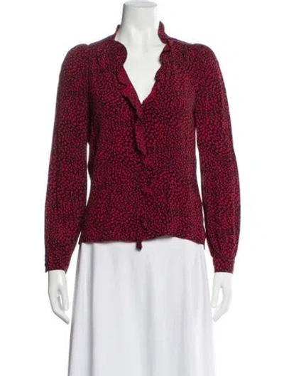 Pre-owned Rolla's Printed V-neck Blouse In Red