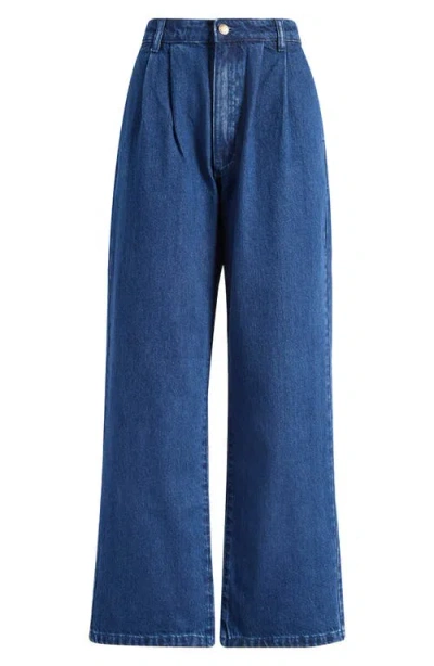 Rolla's Chloe Pleat Straight Leg Jeans In Vintage Blue