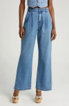 Rolla's Chloe Pleated Wide Leg Jeans In Mid Blue