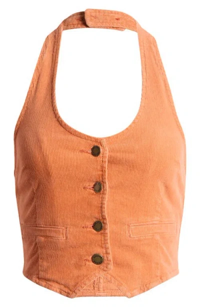 Rolla's Crop Corduroy Halter Vest In Rust