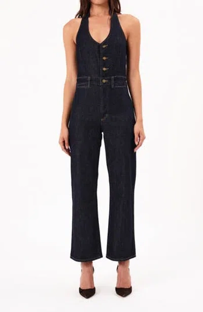 Rolla's Darkstone Halter Neck Denim Jumpsuit In Dark Vintage Indigo