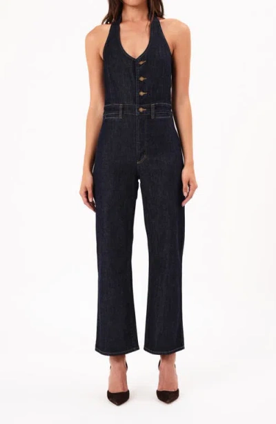 Rolla's Darkstone Halter Neck Denim Jumpsuit In Dark Vintage Indigo