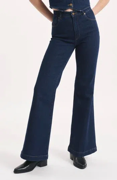 Rolla's East Coast High Waist Flare Jeans In Organic Dark Blue